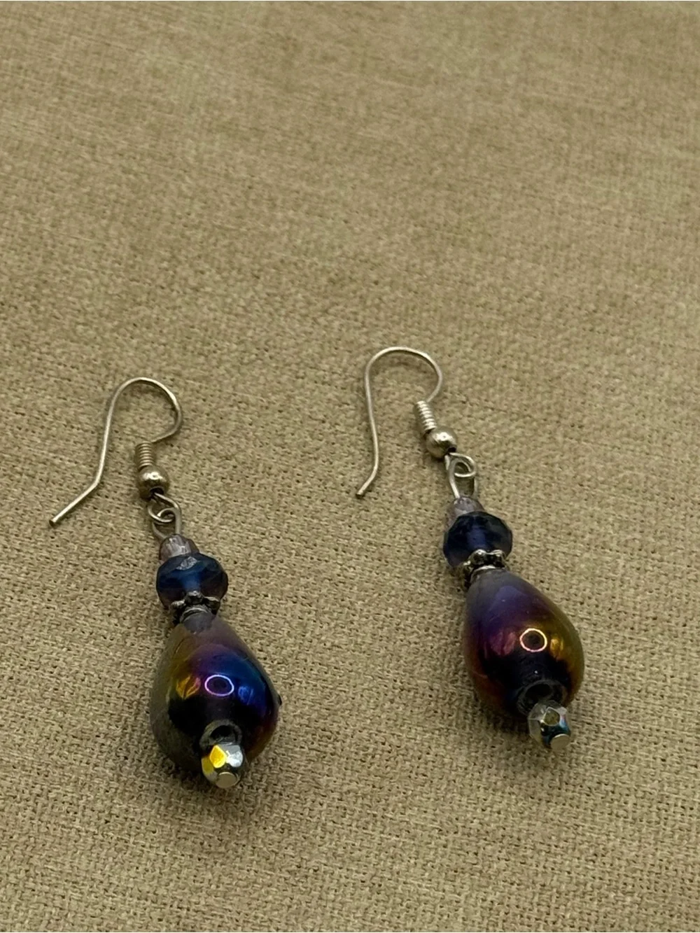 Irregular Teardrop Glass Bead Earrings in Deep Iridescent Purple